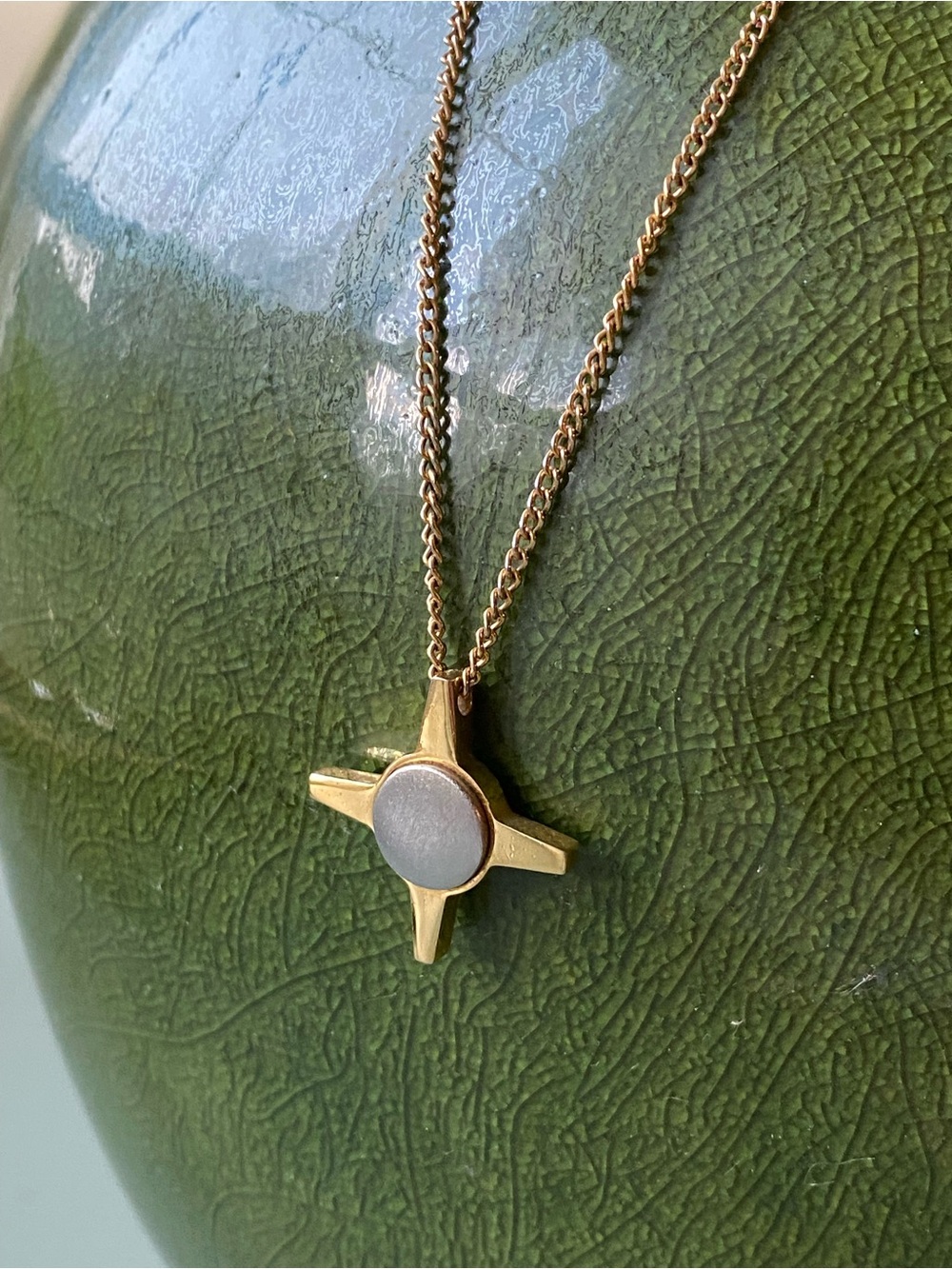 Vintage Trifari Pendant Necklace in Gold Tone with a Silver Tone Center